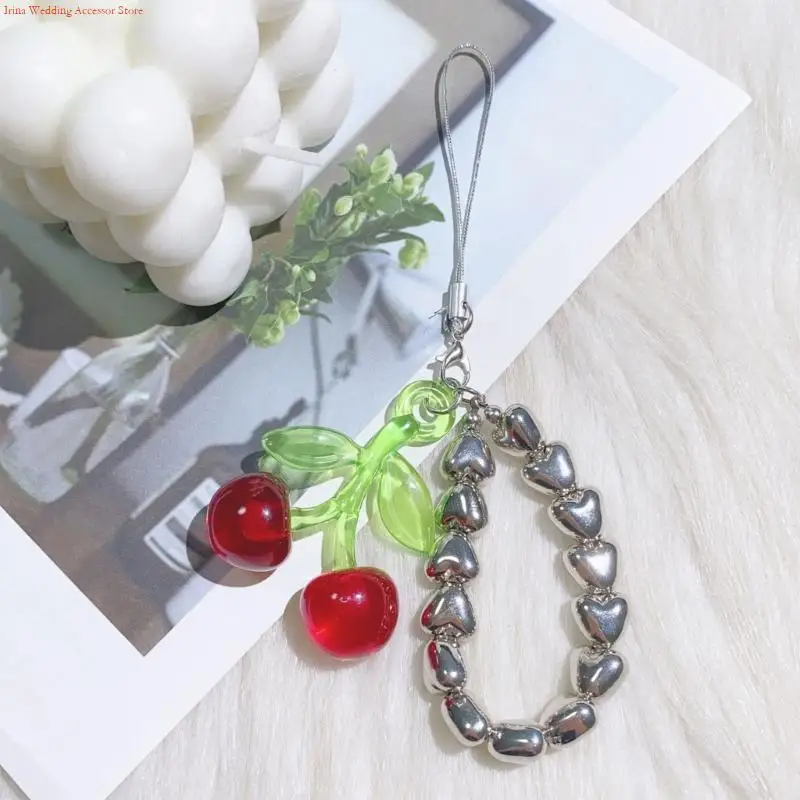 G92D زخرفية Cherry Charm حامل مفتاح مع سبيكة تفاصيل التفاصيل متعددة الاستخدامات سلسلة ملحقات سلك مرنة