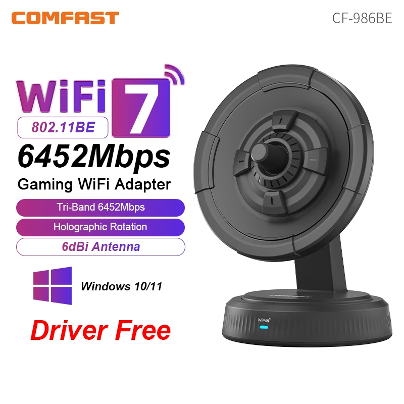 

Comfast WiFi 7 USB Adapter BE6500 2.4G/5G/6GHz Tri-band USB3.0 Free-Driver Wireless Network Card 6500Mbps 802.11BE For Win10/11