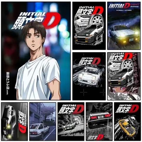 1PC Japanese Racing Anime Initial D Classic Anime Poster Self-adhesive Art Waterproof Paper Sticker Coffee House Bar Room Wall