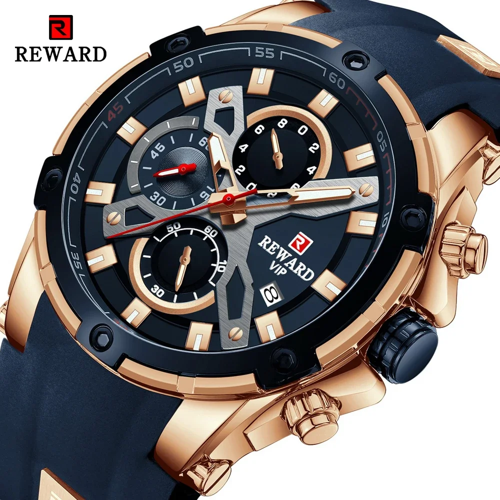 

REWARD 83016M Sports Quartz Silicone Strap Waterproof Calendar Chronograph Luminous Watches for Men Relogios Masculino Часы