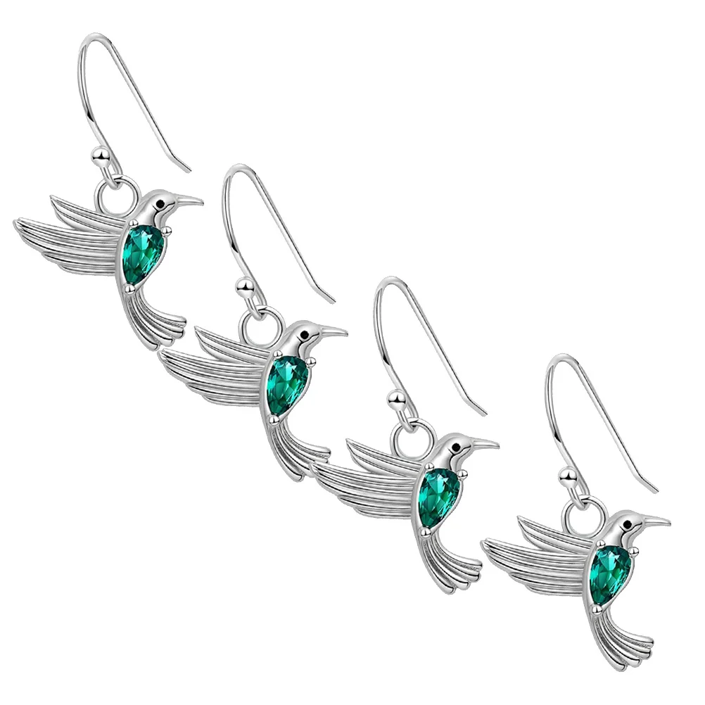 2Pairs الأخضر الزركون الطائر الطنان أقراط أنيقة تحلق الطيور ترصيع الكمال الحاضر أمي ابنة عيد ميلاد مجوهرات هدية #6