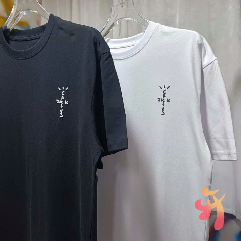 

Футболки «Кактус Джек», простые маленькие буквы, слоган с логотипом и принтом, круглый вырез, с короткими рукавами, повседневные мужские и женские дышащие хлопковые топы