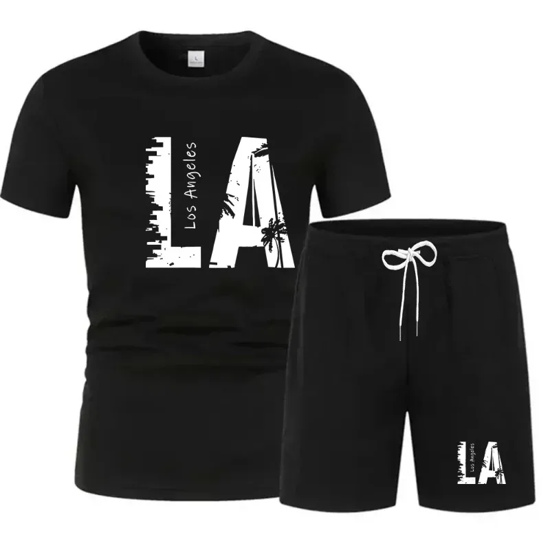

New summer fitness sportswear for men, short-sleeved T-shirt and shorts two-piece set, breathable and quick-drying casual wear.