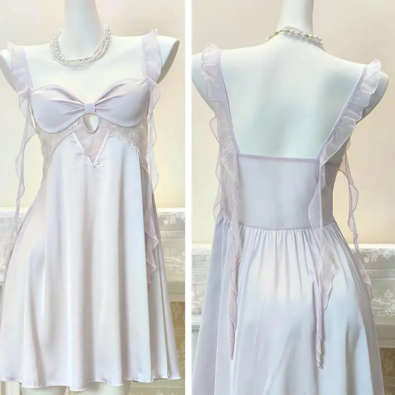 

Ночная рубашка на бретельках с милыми оборками, женская атласная одежда для дома, ночная рубашка из ледяного шелка, элегантное ночное платье, женское платье без рукавов Babydooll