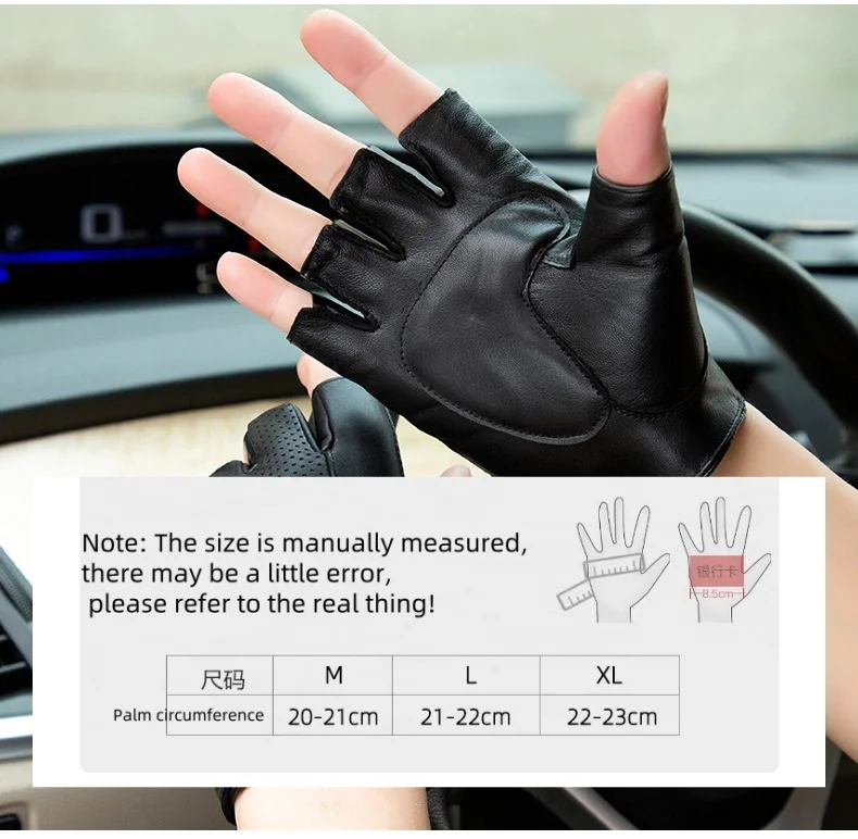 Genuine Leather Men Half Finger Driving Cycling Non-Slip Ventilation Fingerless Gym FitnessS heepskin Outdoor Sports Gloves