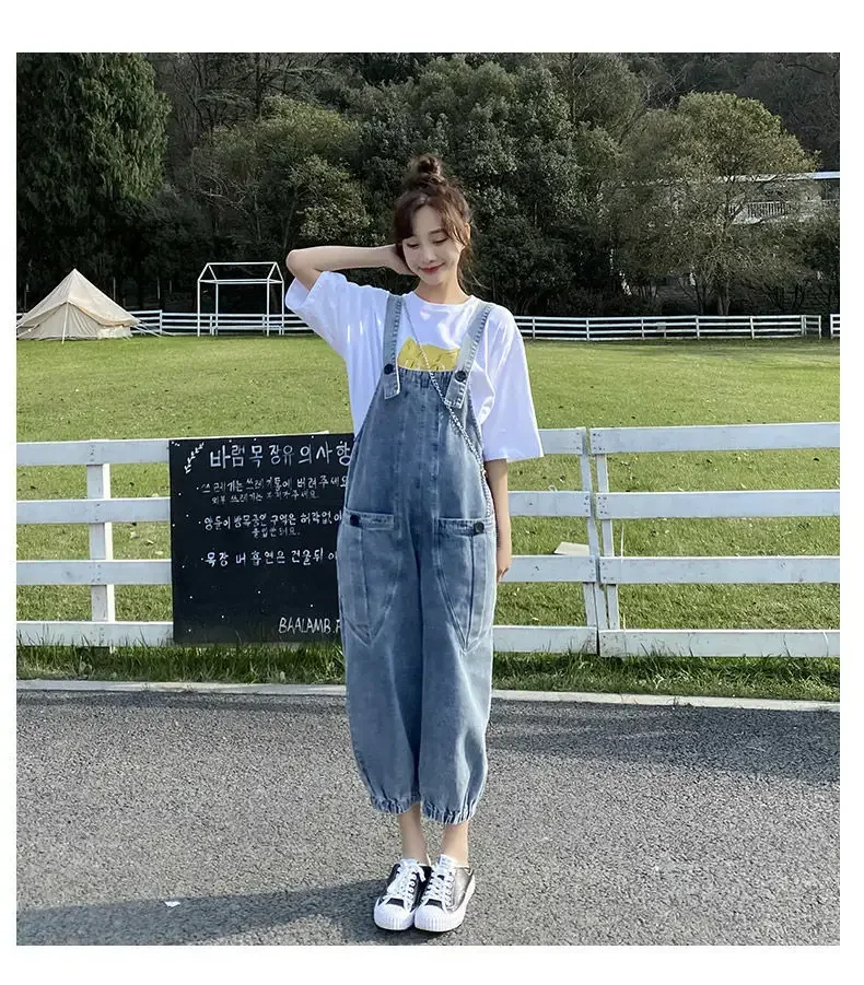 Teenager Older Kid Denim Strap Overalls Maternity Long Pants Women Clothes Prop Belly Jeans Pregnancy Suspender Braced Jumpsuits