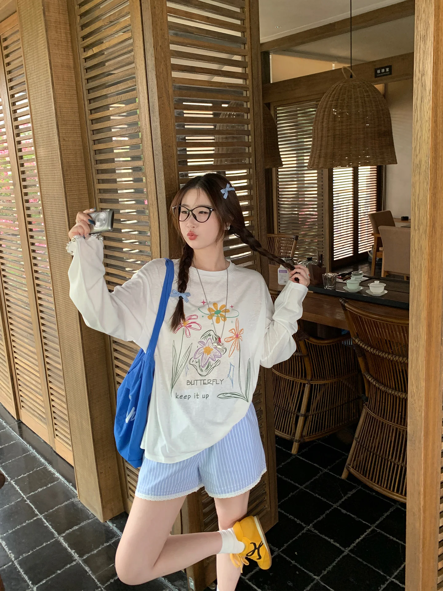 

Loose Long Sve Women's T-irt Sun Protection Cover up Printed Casual White Top Summer New Sle Su San San Commute Sle