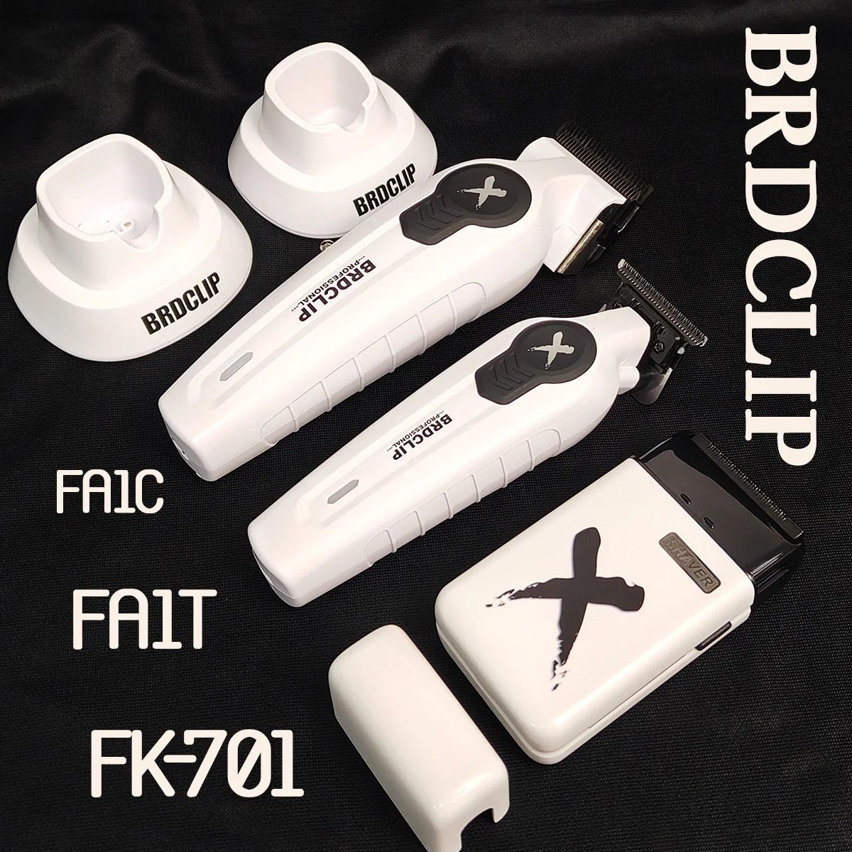 New Professional BRDCLIP FA1C FA1T FK701 White SET DLC FADE Blade HairClipper Shaver Electric Trimmer with Charging Base for Men