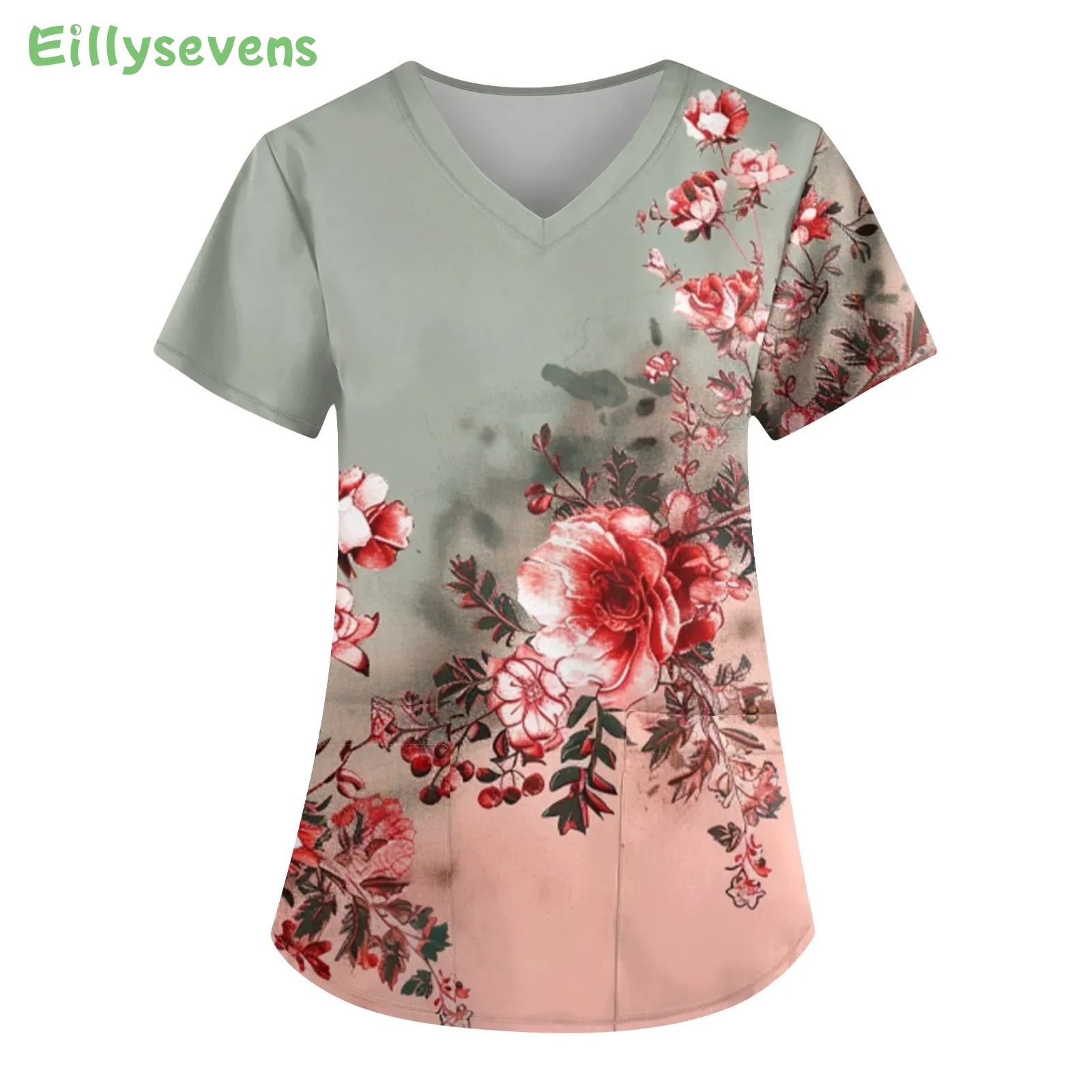 Fashion Slim Nurse Work Wear Painted Pattern Hospital Workwear Fashion Nurse Uniform Tops Ropa Para Mujer