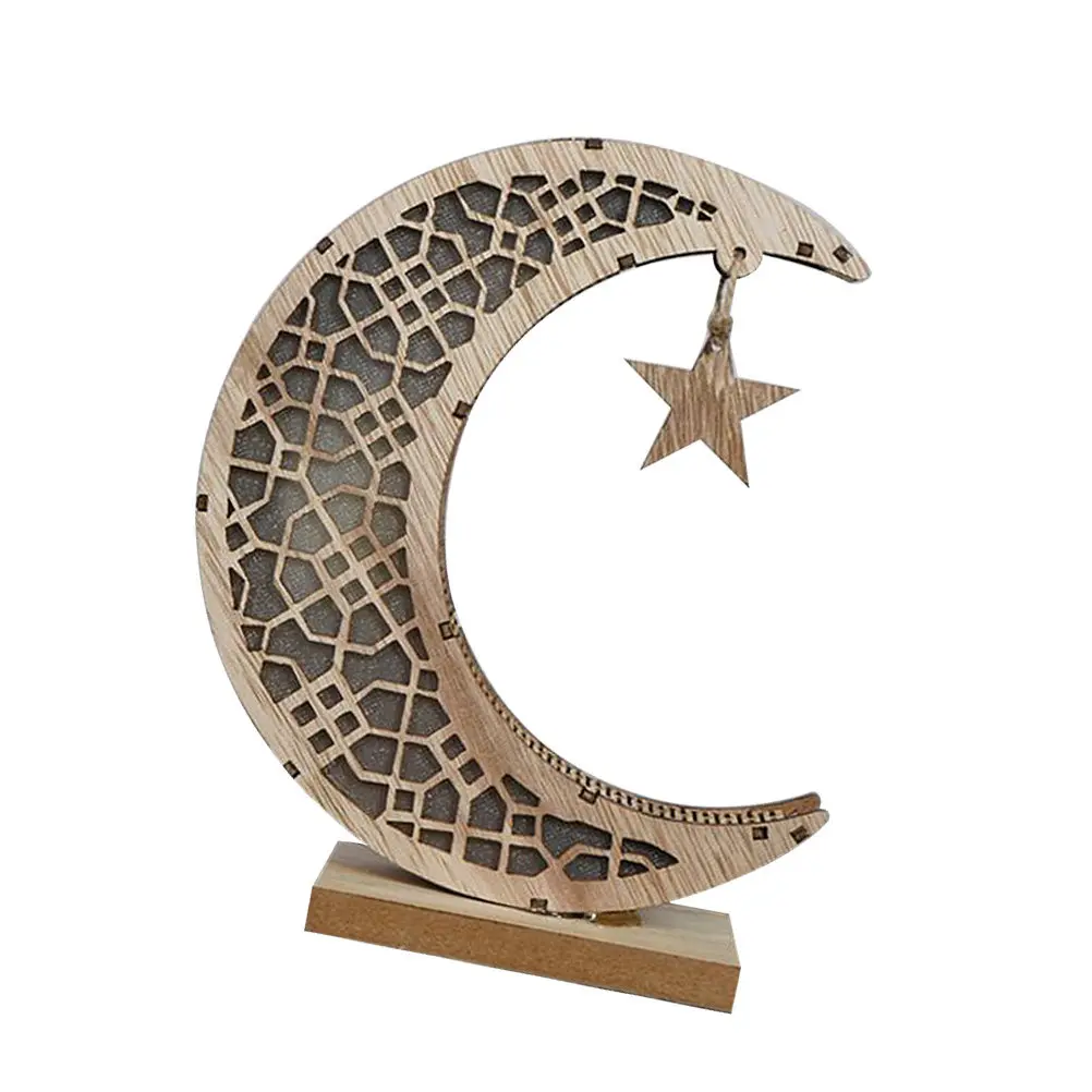 Muslim Ramadan Decorative Wooden Night Light Creative Moon Design Yellow Light for Home Party Festival Bedroom LED Moon Night - view 6
