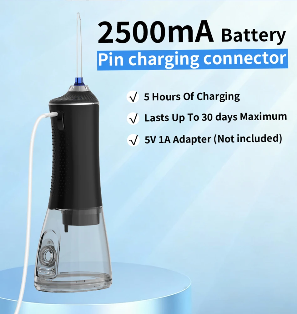 H2ofloss Kabelloser Tragbarer Wasserflosser 300ml 5 Modi IPX7 Wiederaufladbarer Mundduschen-Irrigator mit 5 Düsen 2500mAh Lokaler Versand – Detail 8