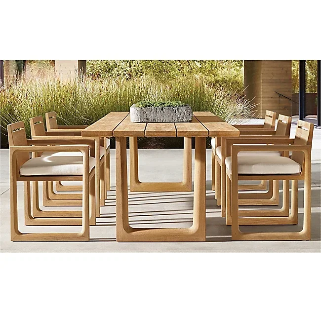 Outdoor outside furniture customized size natural color wooden style dining table set modern teak furniture