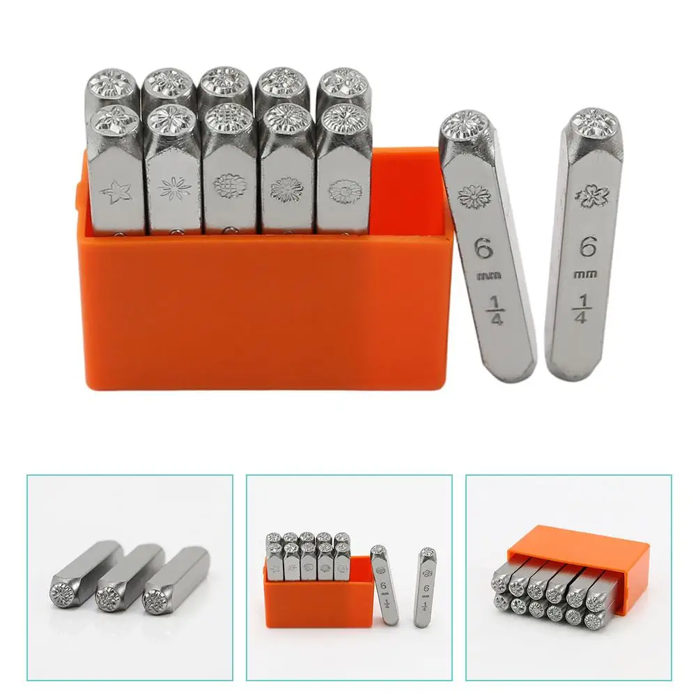 12pcs Flower Pattern Metal Stamping Kit Steel Stamps for Jewelry Making Tin Plastic DIY Craft Supplies