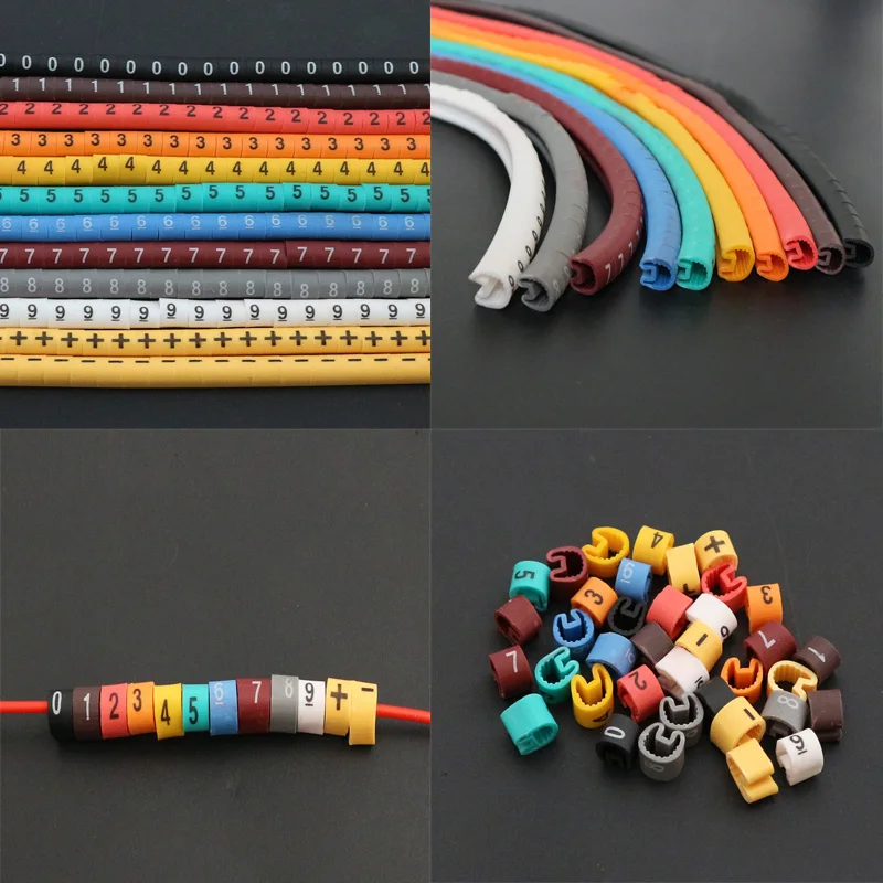 

Freeshipping 500/600PCS Cable Markers0.5/ 0.75/1.5/2.5/4.0/6.0/10mm2 Different Number 0123456789+- 12 Digital For Wire Colorful