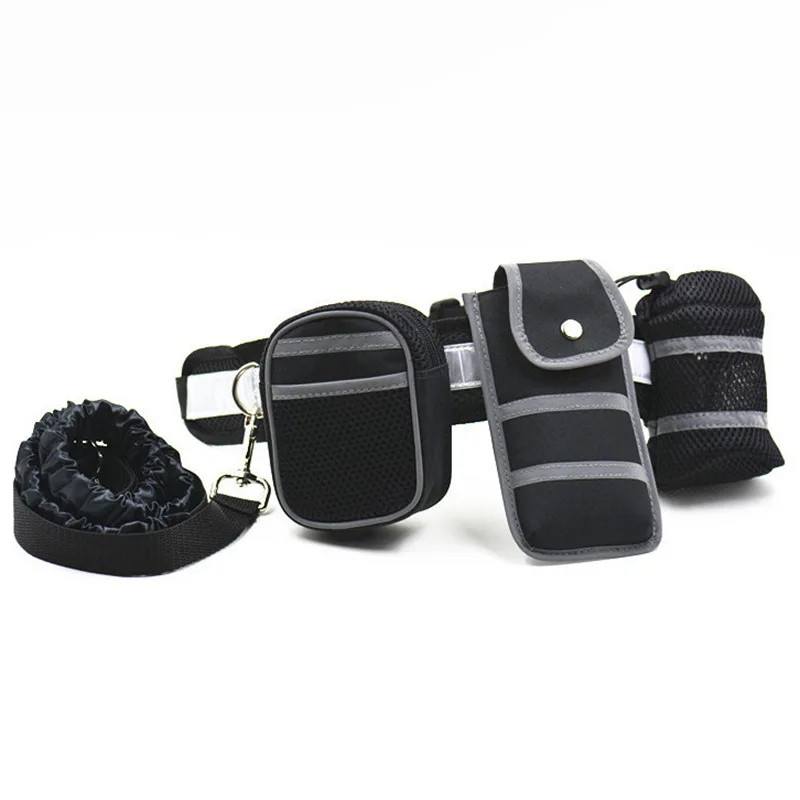 Hot selling pet running sports traction set with waist bag multi-color reflectiverope collar belt dog leash