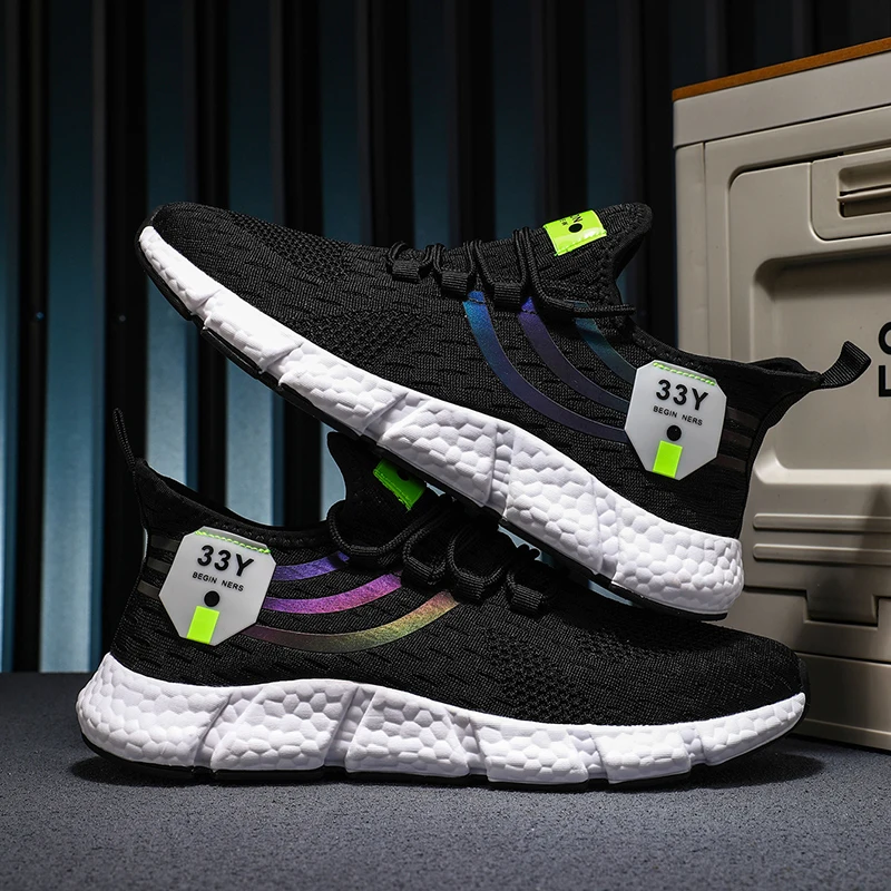 Men Women Running Shoes Lightweight Knit Sneakers Breathable Athletic Racing Shoes Rebound Trail Jogging Shoes Walking Shoes
