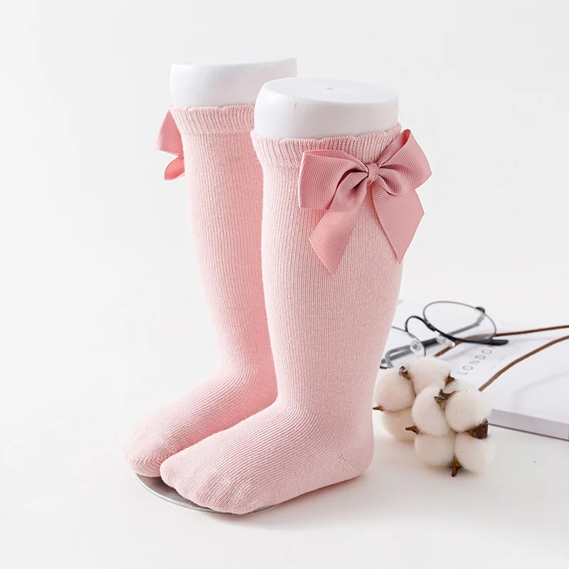 Newborn Baby Socks Toddlers Girls Big Bow Knee High Long Soft 100% Cotton Lace Tube Kids Sock Children Socks For 0-5 Years Old