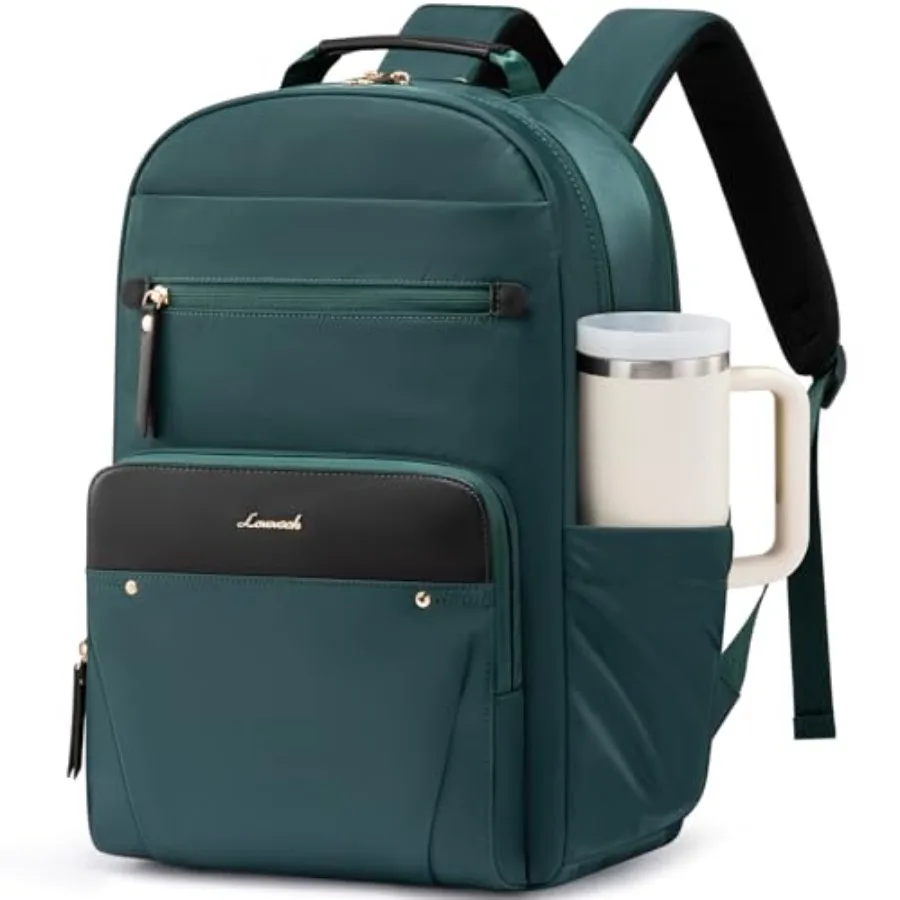 

Laptop Backpack for Women with Leather Trim and Tumbler Pockets " Work Backpack Purse Travel Personal Item Bag Carry On Busess