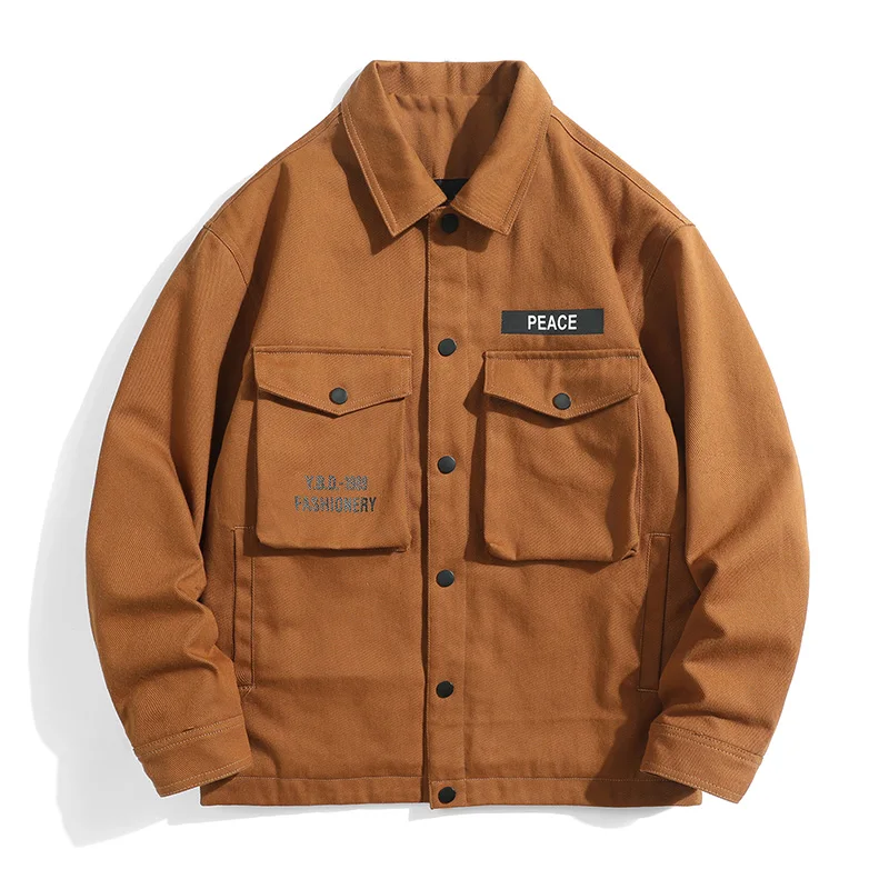 

New Faionable Cotton Workwear Jaet Thiened Waed Cotton Outerwear Men's Spring Autumn Loose Casual Japanese Sle