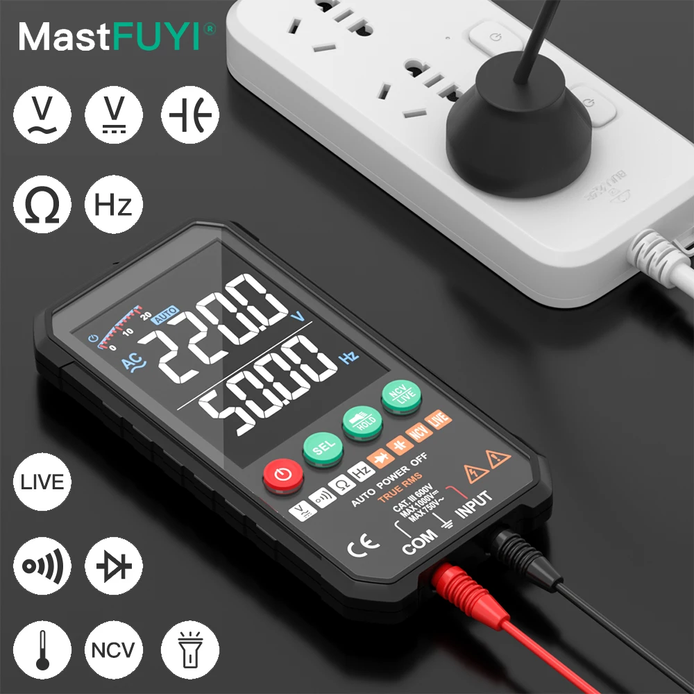 Mastfuyu 6000 Contagens Multímetro Digital Ture Rms ac dc Ncv Transistor Dever Multimetro Capacitor Temperatura Tensão Medidor Inteligente
