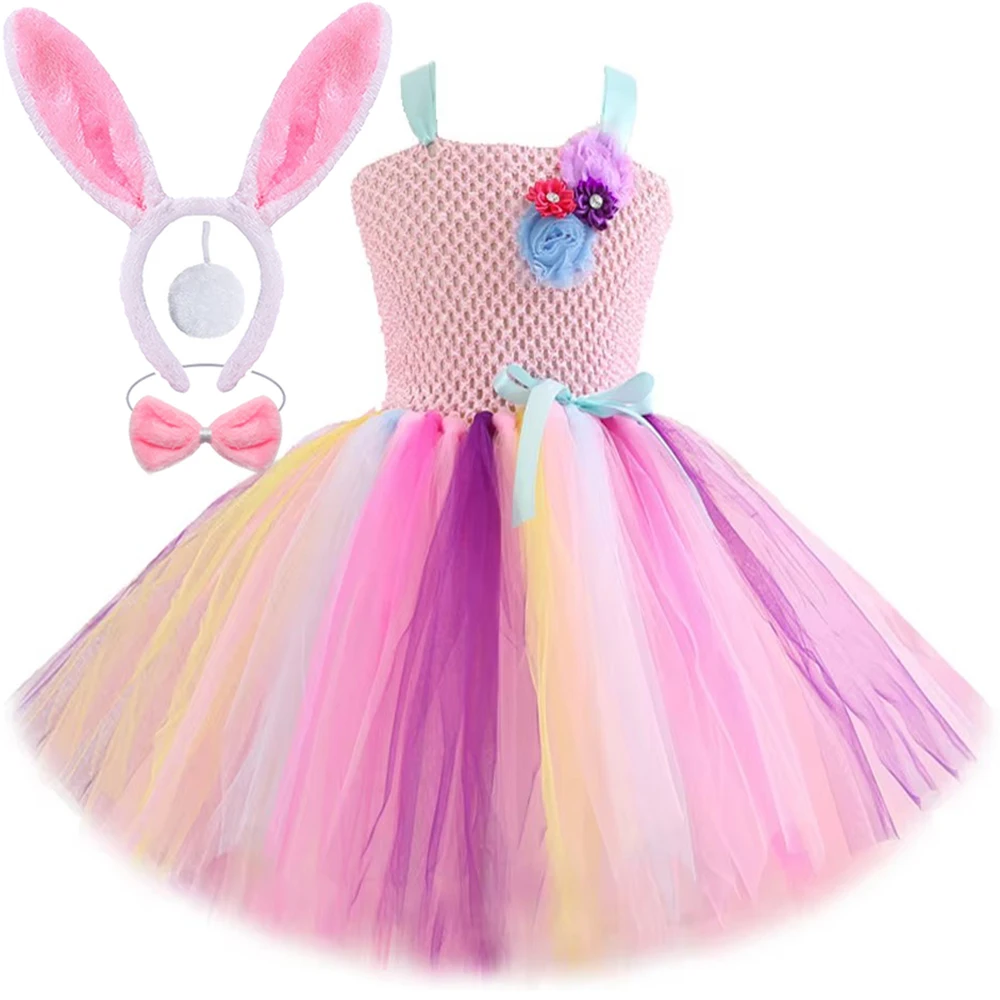 

Girls Easter Bunny Pink Ballet Tutu Dress Costumes for Baby Little Rabbit Ballet Easter Holiday Outfit with Ears Bowtie Tail Set