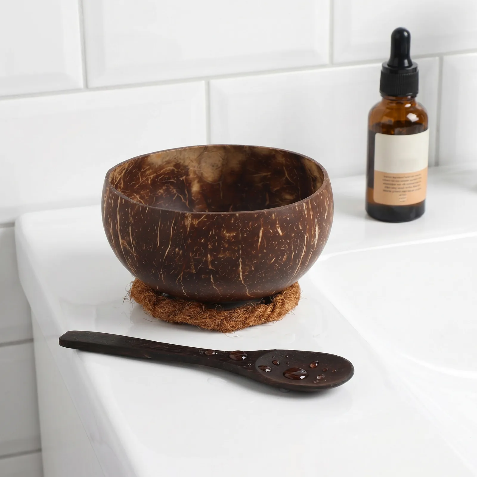 Small Facial Mask Mixing Bowl Set Natural Coconut Shell Long Spoon Spa Bowls for Facials Face Mask Bowl Clay Mud Application