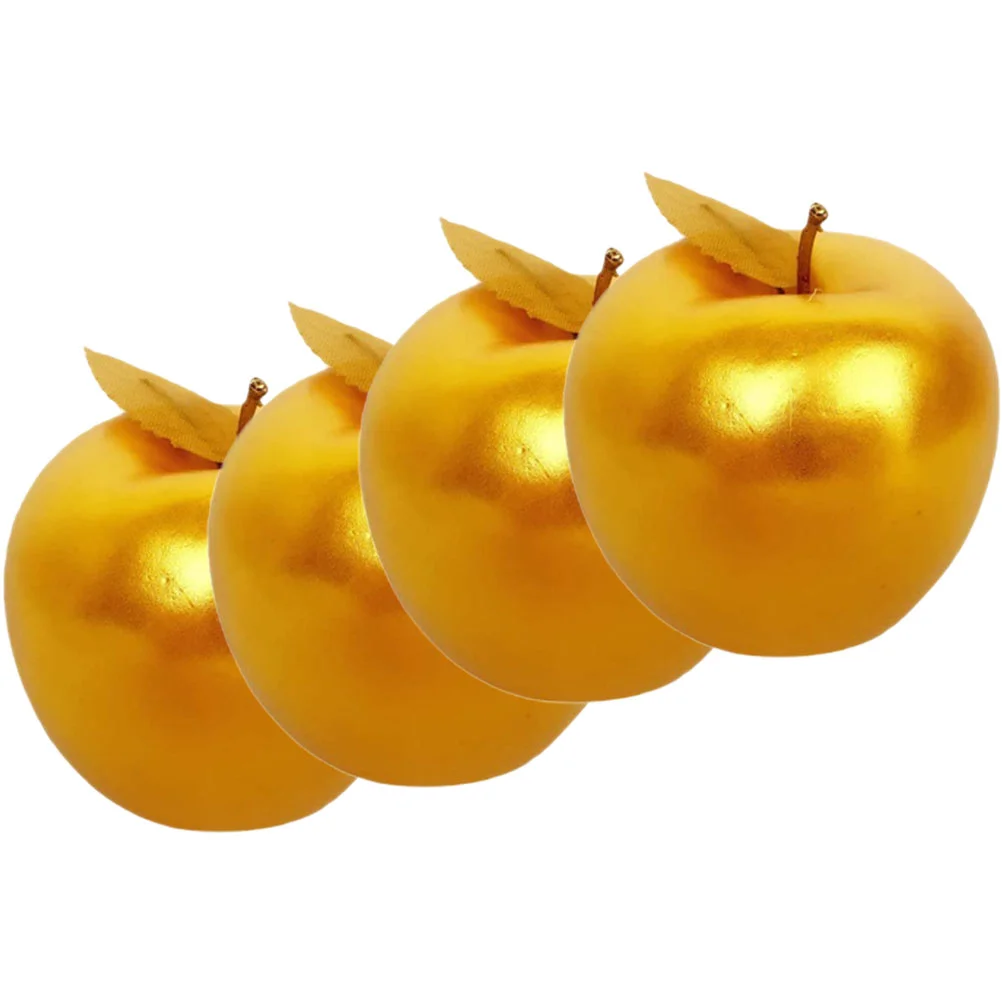 4 Pcs Simulated Golden Apples Models Simulation Fruit Basket Emulated Mini Food Toys Pretend Decor