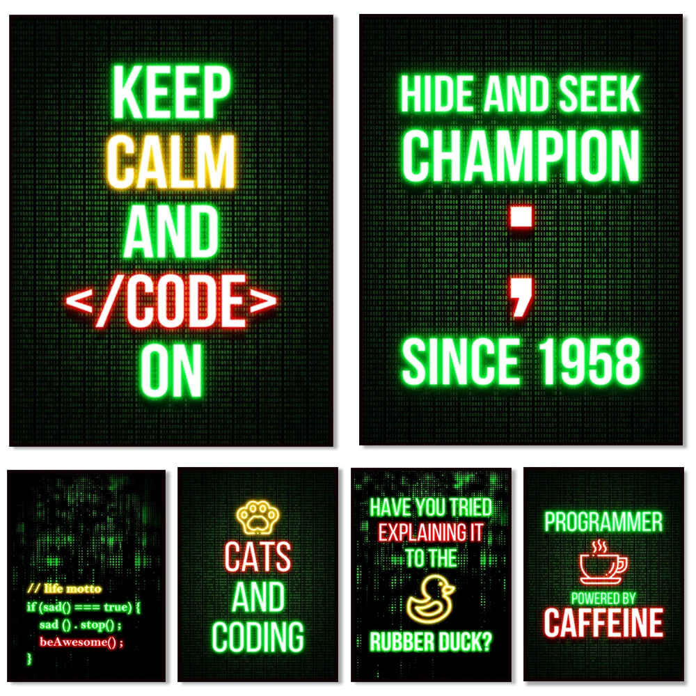 Home Office Programmer - Neon light effects, funny programmer quotes,