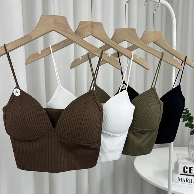 2022 Fashion Women Crop Top Sexy Summer Bra Spaghetti Strap Bodycon Sleeveless Cami Tube Top Built In Bra Basic Plain Camisole