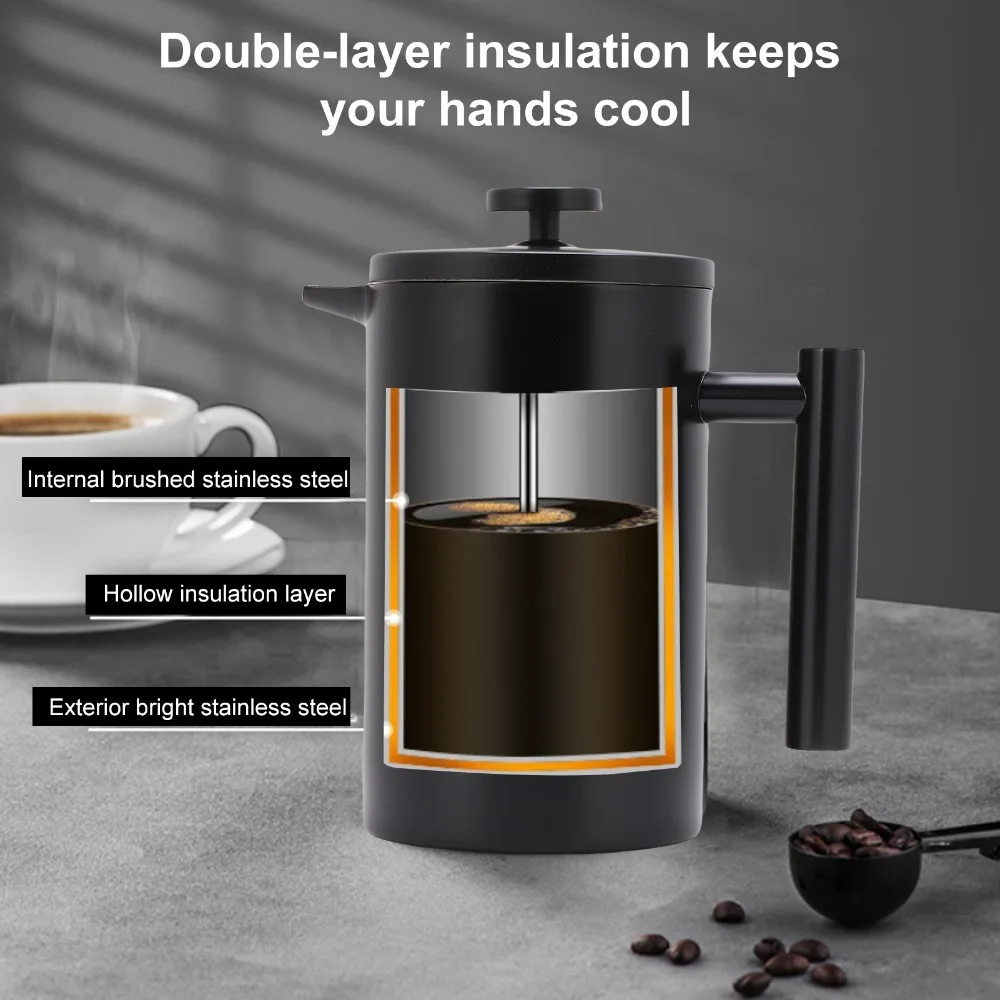 350ml Capacity French Press Coffee Maker Double Wall Insulated Triple Filtration System Coffee Press Pot 12 oz Size