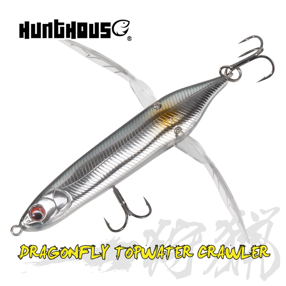 Hunthouse Topwater Dragonfly Crawler Matita Richiamo di Pesca Superficial Galleggiante Stickbait Esca Dura 80mm 6.5g Per Bass Fish Tackle