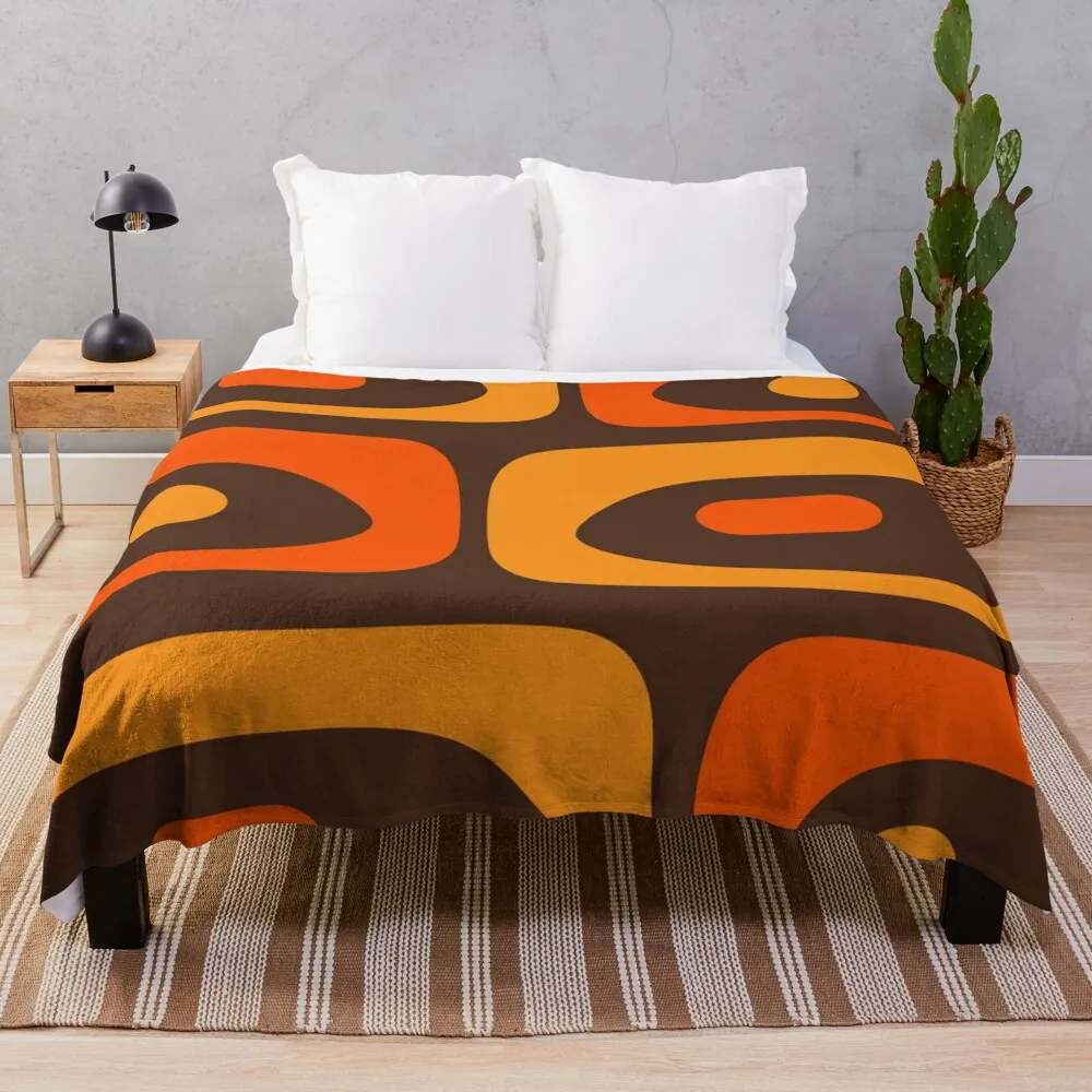 

Mid-Century Modern Piquet Retro Minimalist Abstract in 70s Brown and Orange Throw Blanket Beach Comforter Blankets