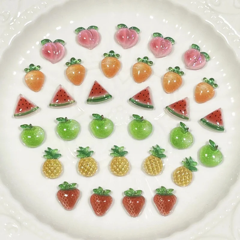 20PCS Cute Fruit Nail Charms Resin Peach Strawberry Nail Jewelry 3D Clear Rhinestone Parts Kawaii Nail Supplies Accessories