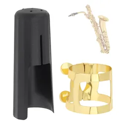 bE Alto Saxophone Mouthpiece Cover Cap Gold-plated Brass Ligature Baritone Sax Mouthpiece Protective Cover Replacement Kit