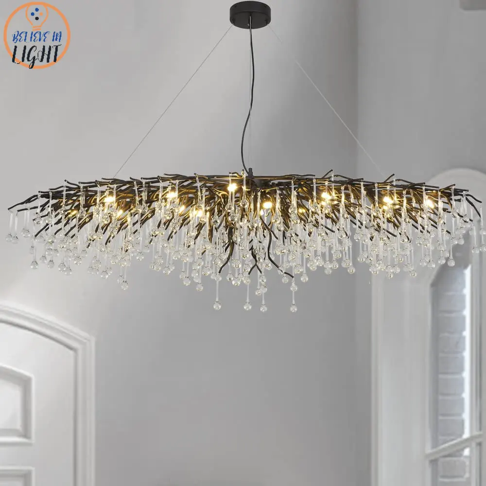 American Crystal Chandeliers Black/Gold/Chorme Ceiling Lamp for Living Room Decoration Dining Table Oval Large Pendant Light