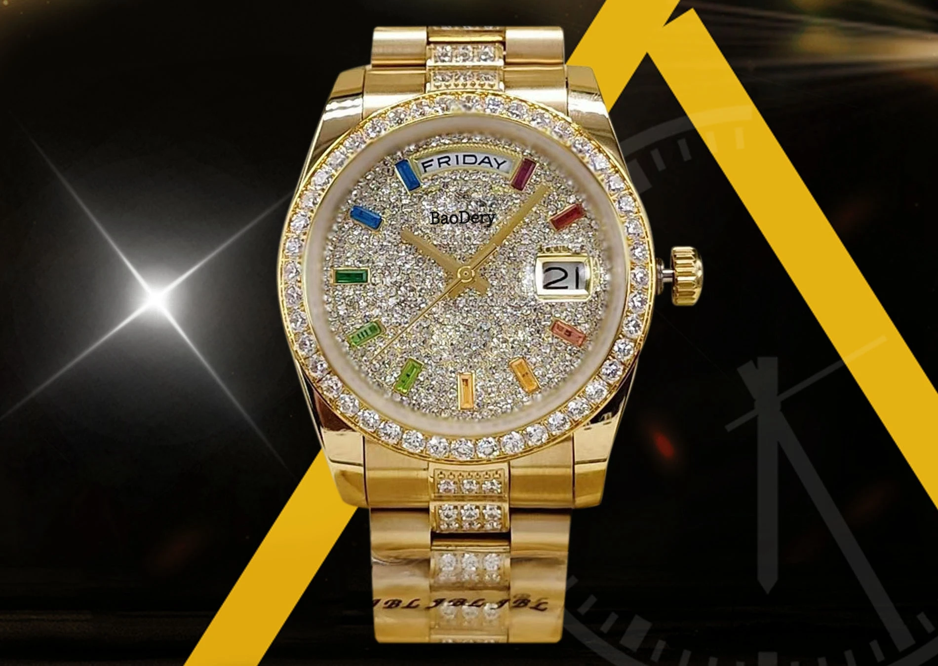 36mm Elegant Women's Watch: Gold with Mechanical Movement, Long Nail Scale, and Waterproof for All Occasions