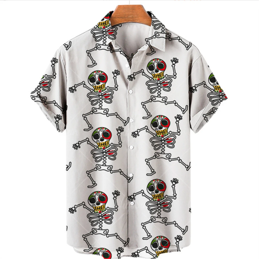 2025 Crânio Camisas dos homens Lapela Streetwear Camisa Do Vintage Para Homens Rua Hip Hop Manga Curta Top Festa Verão Homens Camisas Havaianas