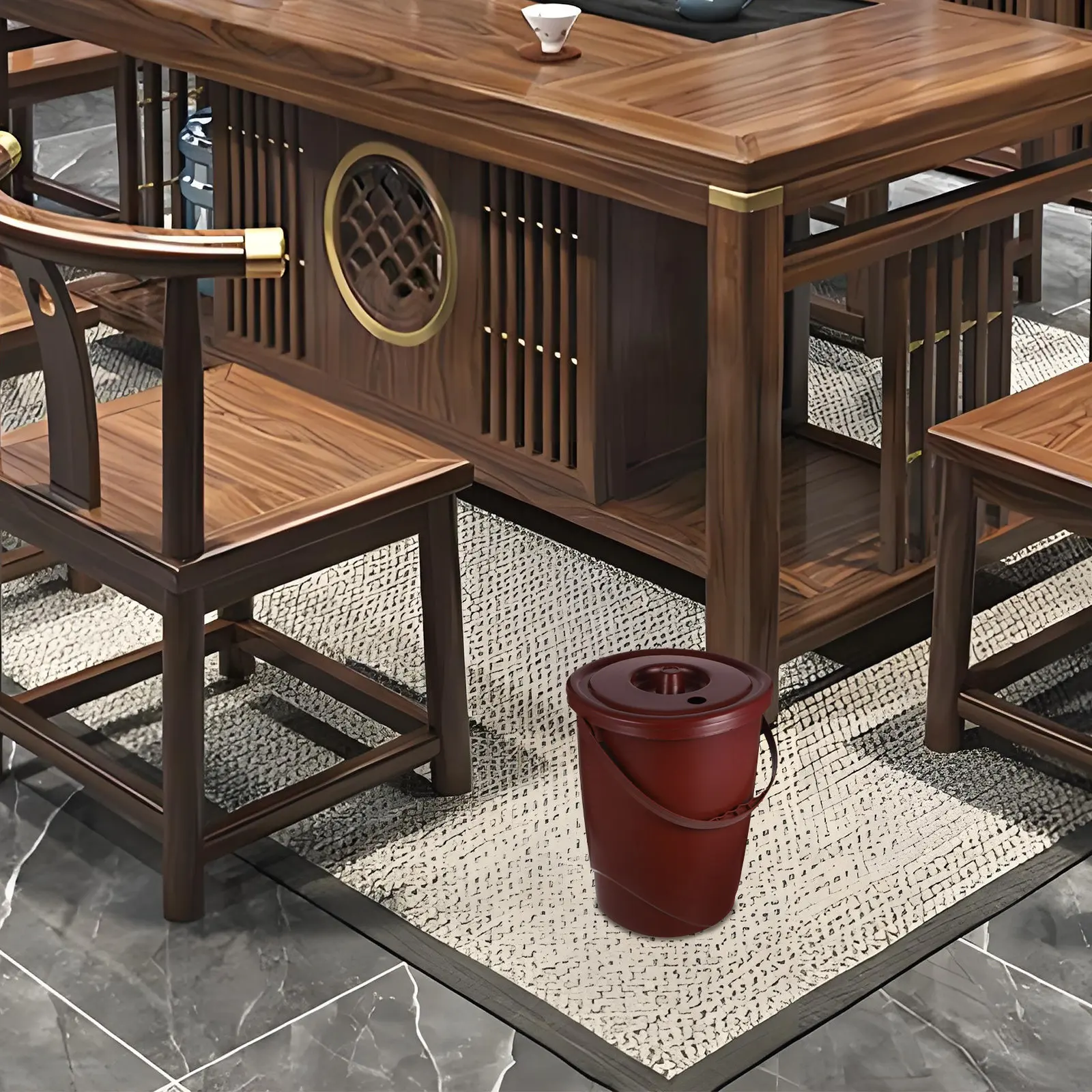 5L Portable Swing Top Trash Can with Flip Lid Handle Compact Filter Bucket for Tea Dregs Drainage Kitchen Office Bathroom