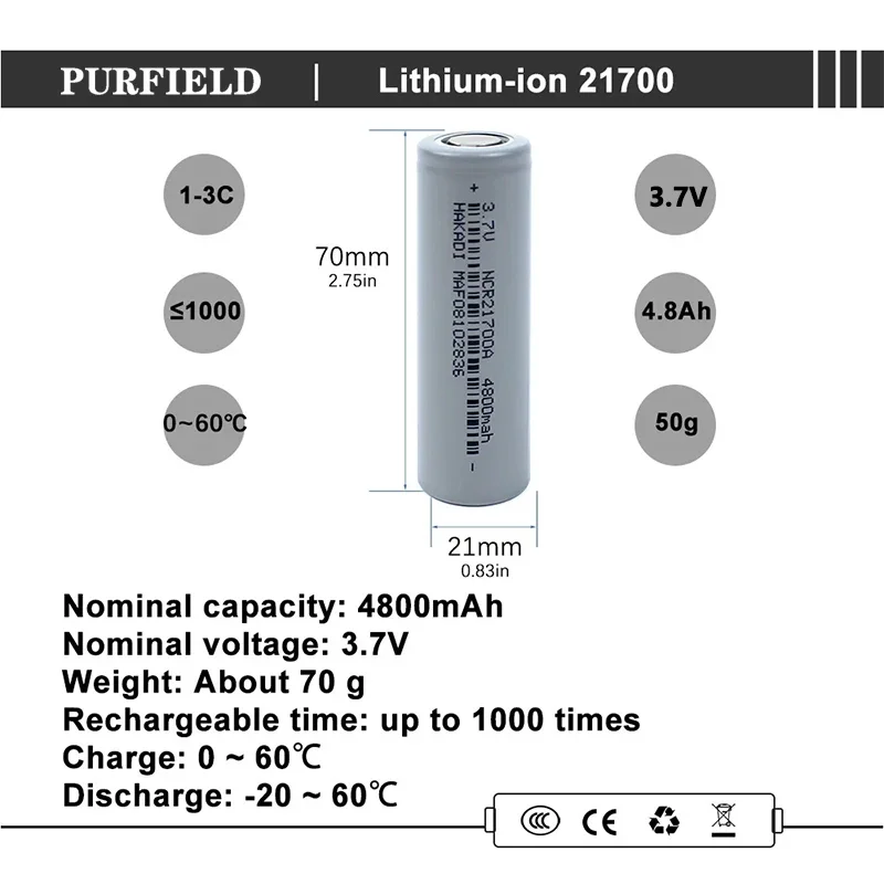 21700 Battery 4800mah 3.7v current Rechargeable Li-ion battery 21700 For Screwdriver Battery EV Car Electric Bicycle