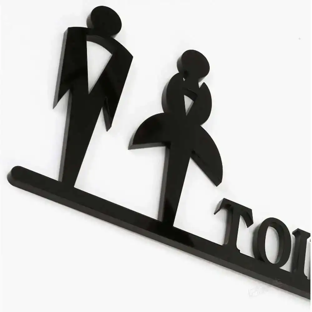 Customized Men & Women Bathroom Door Sign Wc Letters Wall Mount Creative Hanging Sign Plate Double Side Toilet Arrow Guide Board