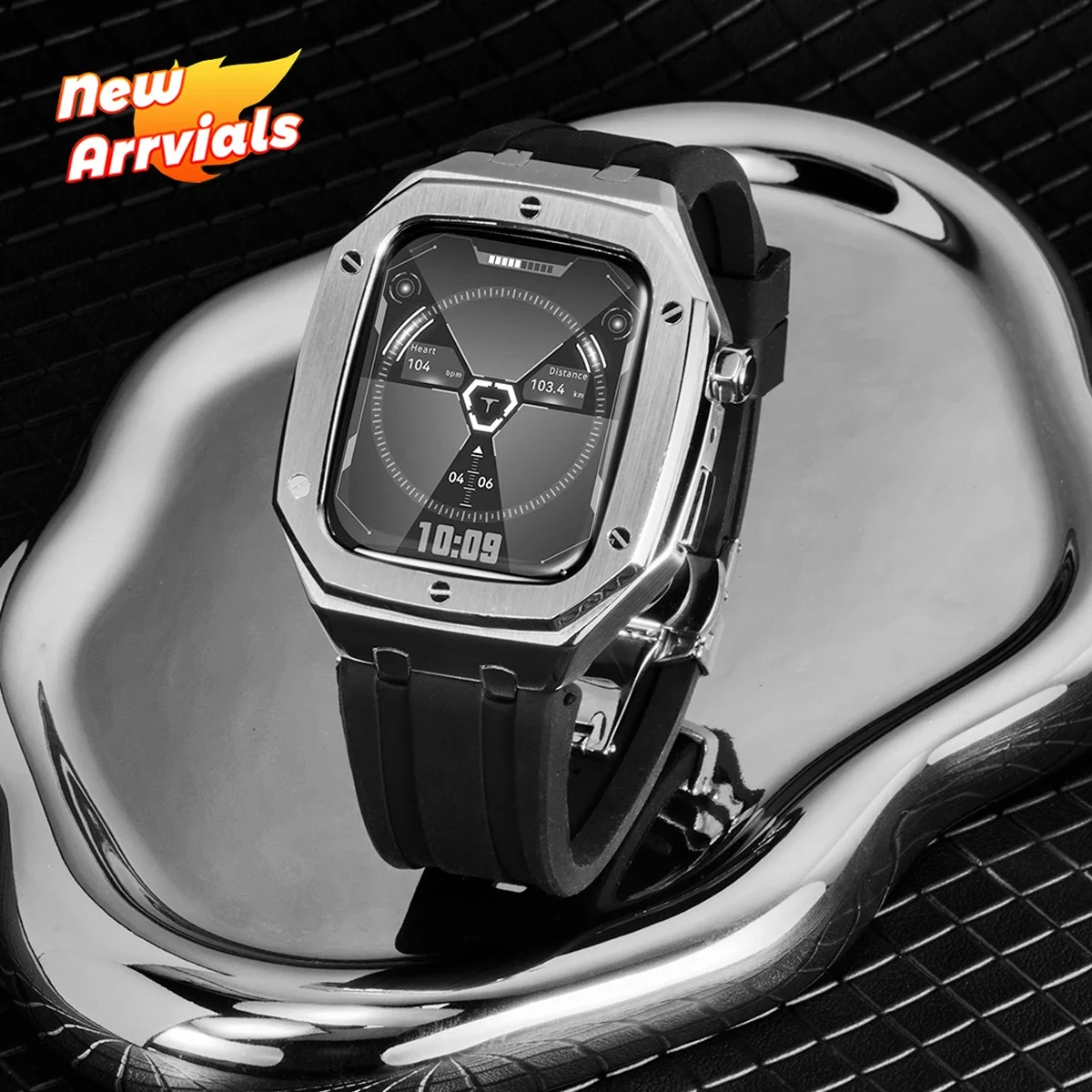 

Роскошный модификационный комплект для Apple Watch 44 мм 45 мм, чехол из нержавеющей стали для IWatch 9 8 7 6 5 4 3 SE, спортивный ремешок со складной застежкой