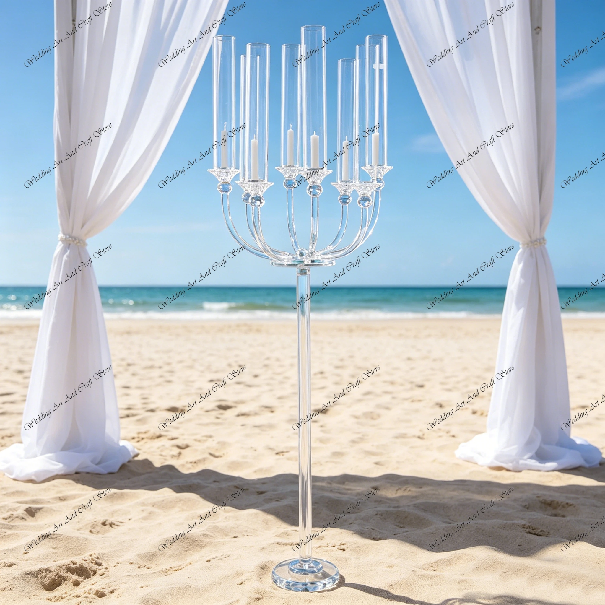 

4pcs f30 165cm Crystal Glass Wedding Centerpiece Flower Stand 8 Arms Candelabra Crystal Candle Stand Wedding Candlestick ivy1028