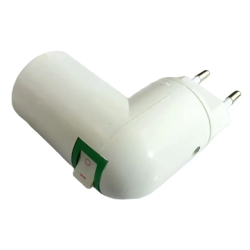 Portalámparas LED blanco PBT europeo a E27 con interruptor, Bombilla de codo, adaptador de enchufe de cabeza, luz LED 6A, Base de lámpara de