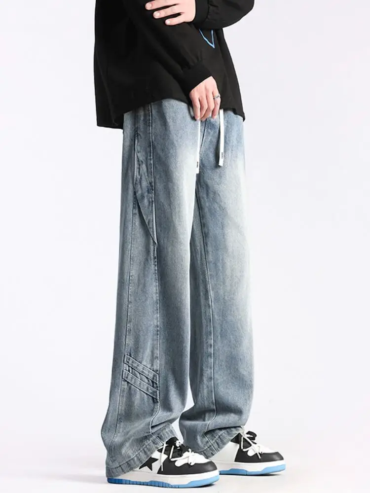 

Мужские свободные джинсы прямого кроя, новинка осени 2024, в американском ретро-стиле, с эффектом потертости, для уличной моды, молодежный тренд