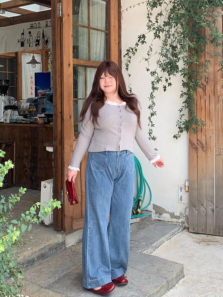 

High Waist Straight Leg Jeans Versatile plus Size Cotton Long Trousers Autumn New Sle Comfortable Fit Women's Faion