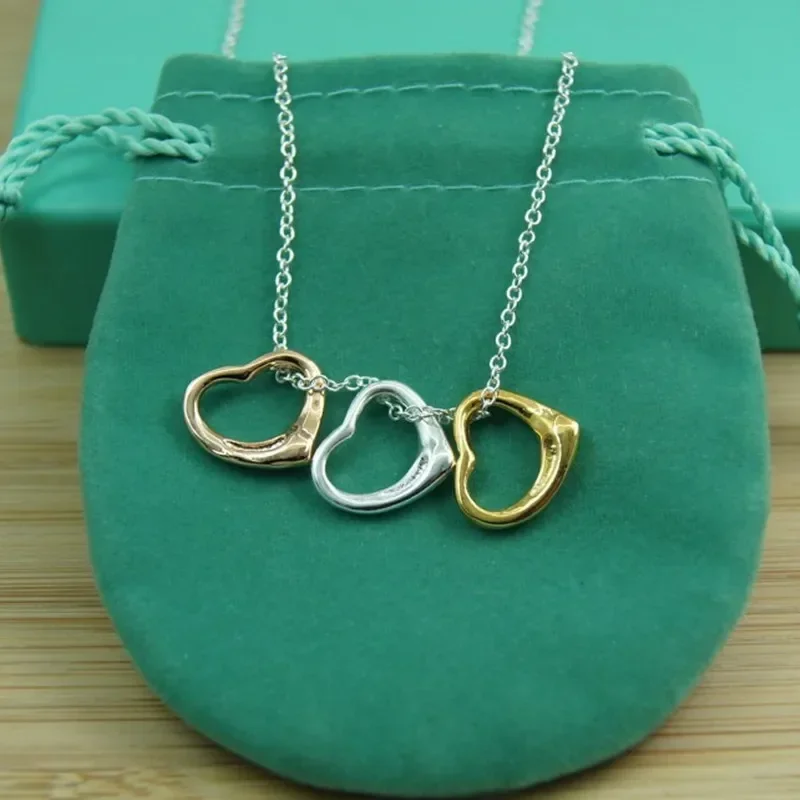 

925 Sterling Silver Color/Gold/Rose Gold/ Three Color Small Heart Pendant Necklace For Women Chain Wedding Party Jewelry Christm