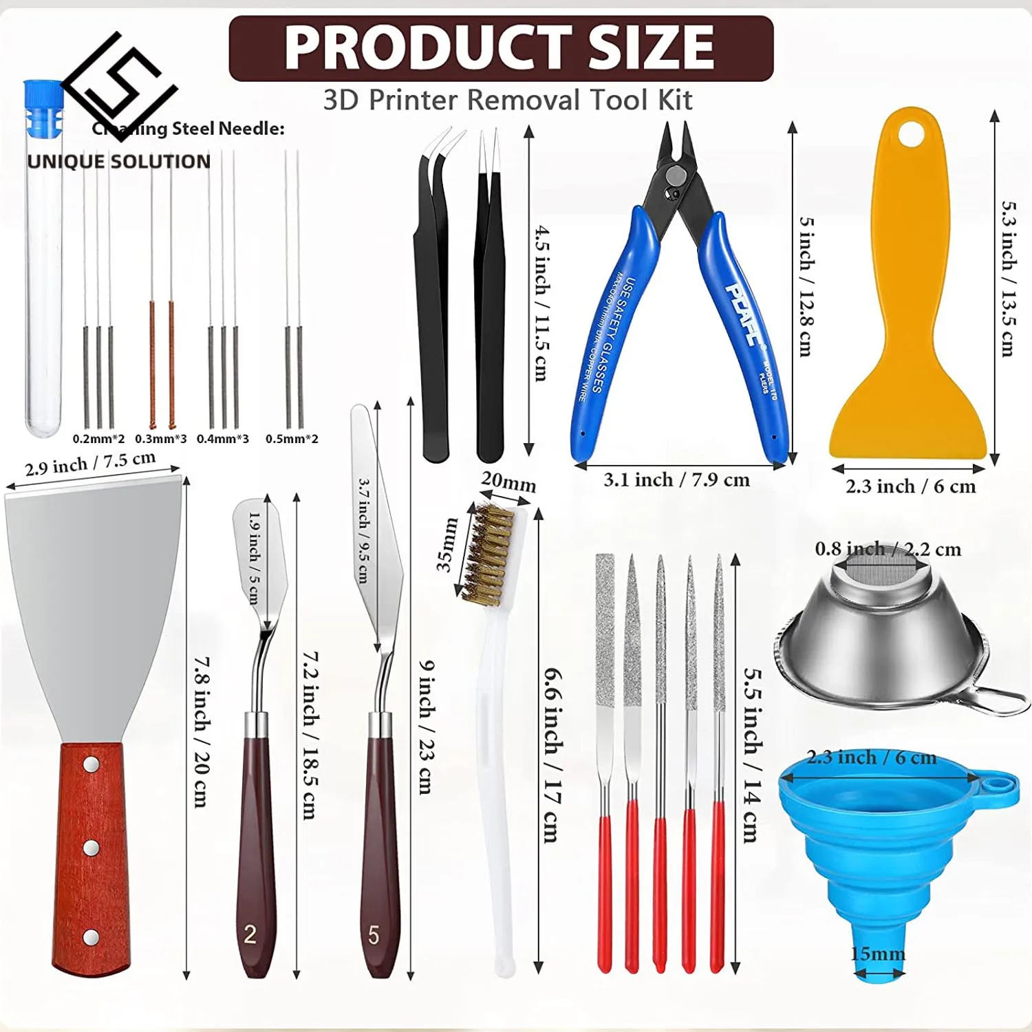 25 Pcs 3D Printer Tools Kit 3D Printing Accessories Include 2 Wire Brush 5 Diamond Files 2 Tweezer 10 Needles for Cleaning