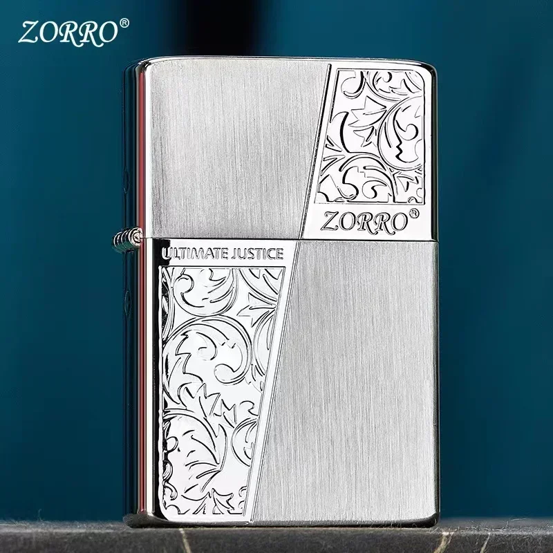 Zorro Brass Kerosene Windproof Lighter Personalized Creative Ultra-thin Sand Wheel Kerosene Lighter Men\'s Smoking Accessories