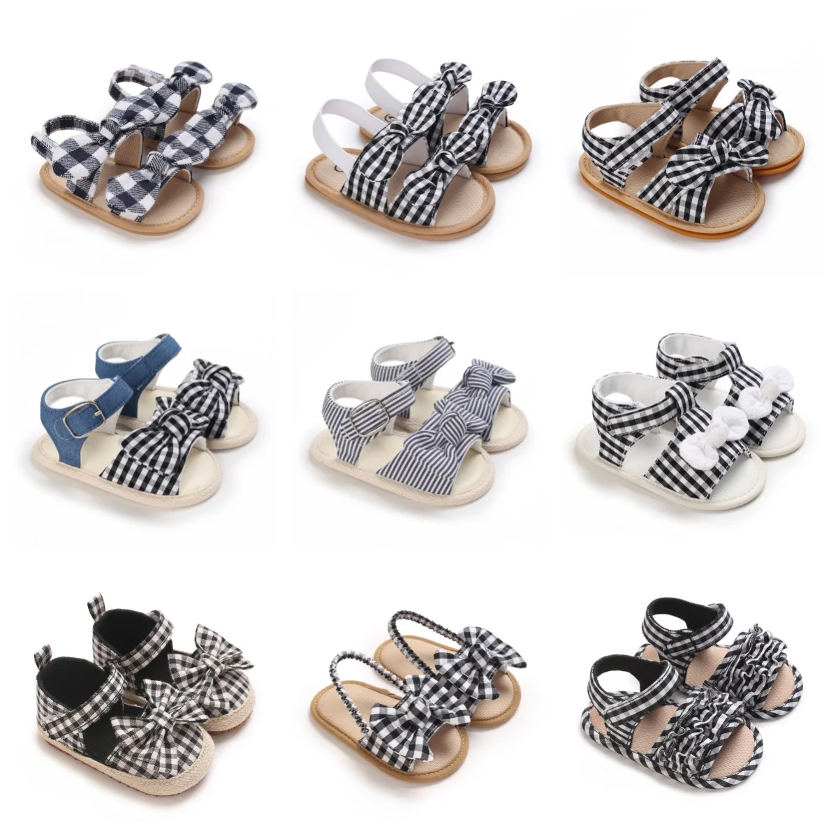 Spring and summer fashion trends, checkered stripes, comfortable and breathable sandals, women's baby walking shoes