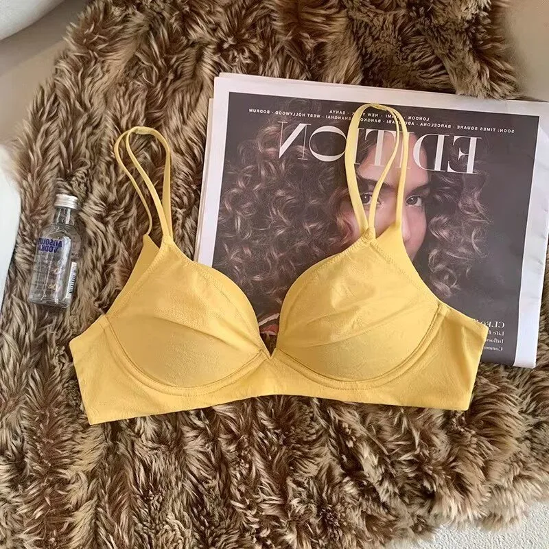 

Summer Sexy French Lingerie for Women Small Bust Push Up Wireless Lace Bralette Comfort No Underwire Thin Strap Top Everyday